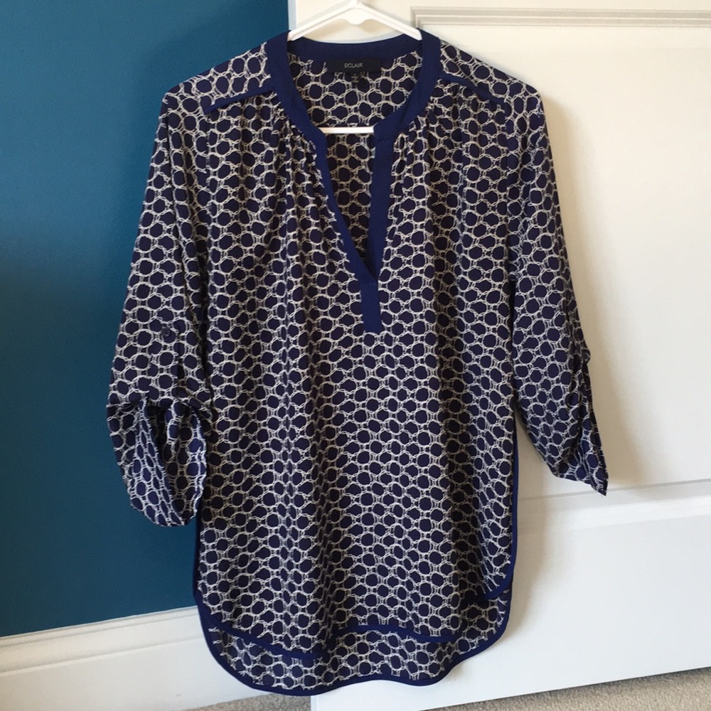 Eclair blue geometric mid-sleeve blouse in size S